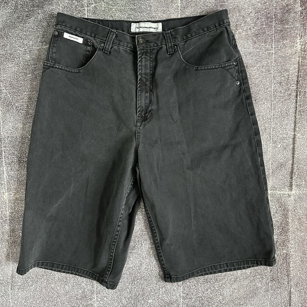 Men's Vintage Y2K RocaWear Baggy Wide Leg Black Denim Jean Shorts Jorts Sz 36